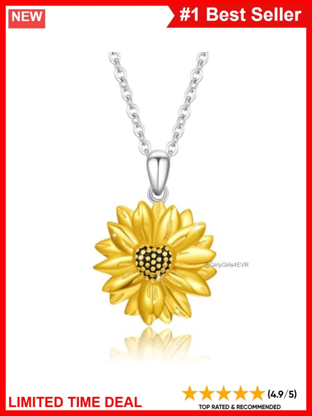 925 Sterling Silver Sunflower Pendant Necklace 18" + 2" Extender Hypoallergenic